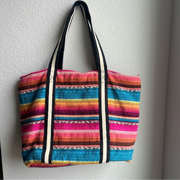 Large Boho striped Peruvian Mexican Zarape Tote beach Bag - Picture 2 of 15